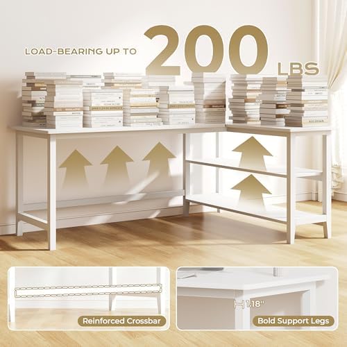 IOTXY 53" Reversible L-Shaped Office Desk with Storage Shelves, White - Image 6