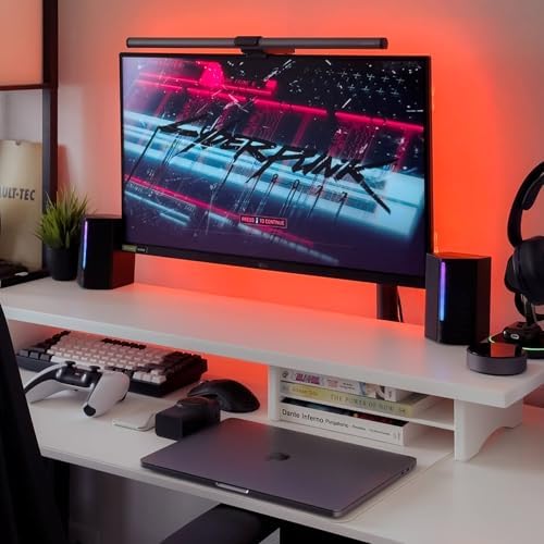 Bamboo Dual Monitor Stand Riser, 2-Tier Desk Shelf with Storage - Image 3