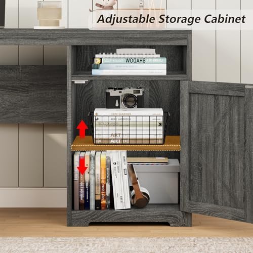 63" Farmhouse L Shaped Desk with Drawers & Printer Shelf for Home Office - Image 6