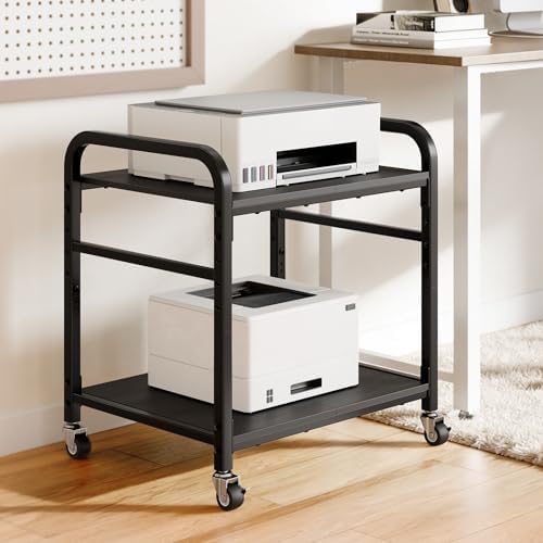 niffgaff 2 Tier Under Desk Printer Stand with Storage, 22" Rolling Printer Cart with Lockable Wheels, Height Adjustable Shelf for Home Office, Black by niffgaff