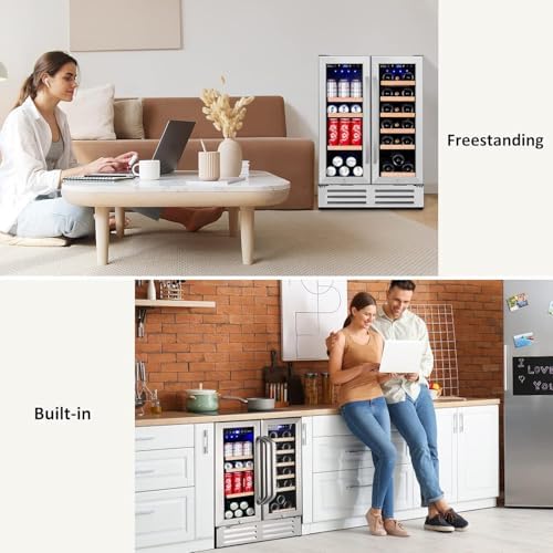 Wine and Beverage Refrigerator, 24 Inch Dual Zone Fridge with Glass Door, Built-In Cooler with Powerful and Quite Cool System/18 Bottles and 88 Cans Capacity Bverage Cooler - Image 3