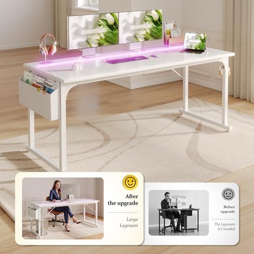 DurayLoly 55 Inch Computer Desk with Waterproof LED Lights for Bedroom - Image 4