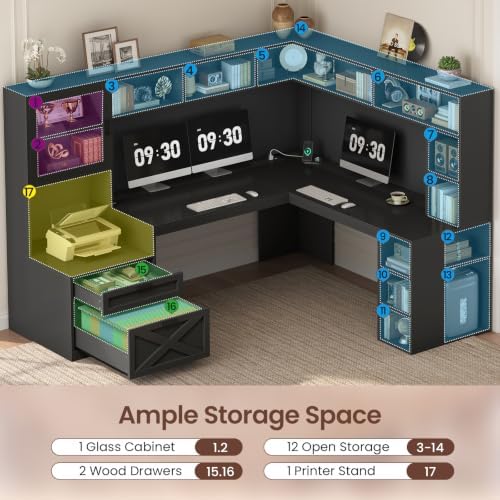 SEDETA 68" Farmhouse L Shaped Computer Desk with Hutch, Storage Drawers - Image 4