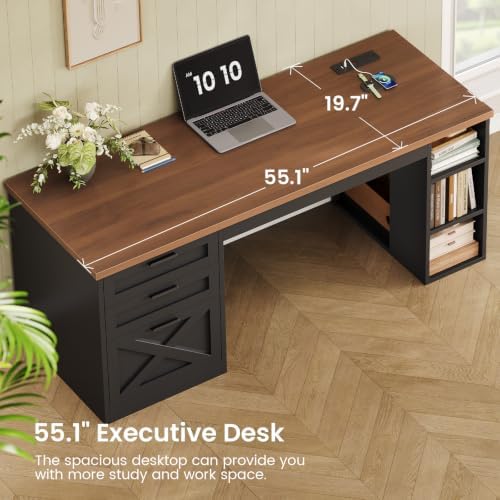 SEDETA 55.1" Farmhouse Office Desk with 3 Drawers for Home Office - Image 6