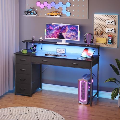 Somdot 47 Inch Gaming Desk with Power Outlet and LED Lights, Computer Desk - Image 2