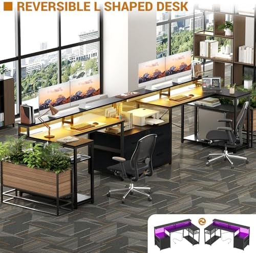 Aheaplus L Shaped Desk with File Drawer, Reversible L Shaped Gaming Desk - Image 5