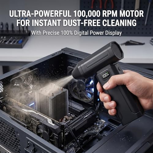 Sakerplus Compressed Air Duster Ultra-Powerful 150,000 RPM Portable Turbo Fan, Rechargeable Electric Air Blower Gun, Mini Turbo Jet Fan for Car Cleaning, Electronics, Keyboard, Home & Outdoor Use (3) - Image 5