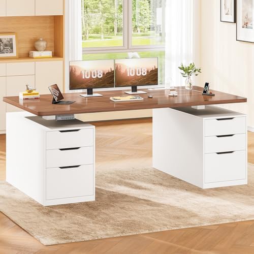 SEDETA 55" Electric Standing Desk with 6 Drawers, Adjustable Stand up Desk with Storage, Computer Desks with Power Outlets for Home Office, White by SEDETA
