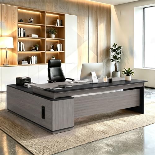 L Shaped Executive Desk with Drawers, Large Wood Workstation, Modern Executive Office Furniture for Home Office and Business Workspace, Multiple Sizes & Colors by Unknown