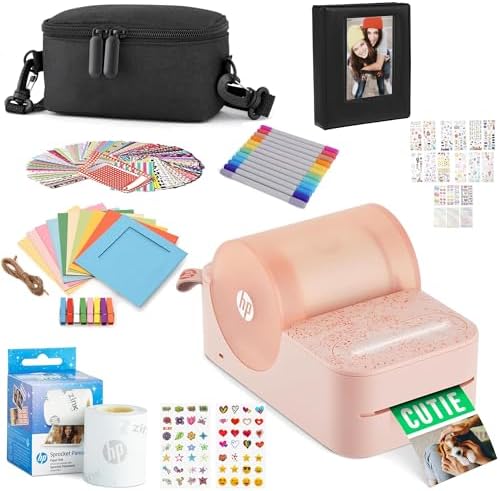 HP Sprocket Panorama Instant Portable Color Label & Photo Printer (Pink) Gift Bundle with case, Zink roll, Photo Album, Markers, Stickers and Frames by HP