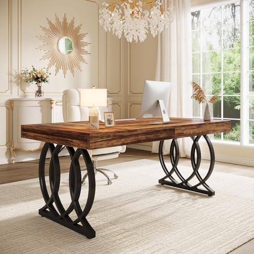 Tribesigns 63-Inch Executive Desk, Modern Office Computer Desk with Stylish Gold Legs, Rectangular Workstation for Home Office, Small Conference Table for Meeting Room (Brown & Black) - Image 4