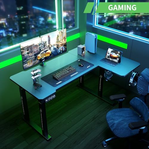 X-Win 63 Inches L-Shaped Electric Standing Desk, Dual Motor Height Adjustable Stand Up Corner Desk, Sit to Stand Workstation, Carbon Fiber Top - Image 2