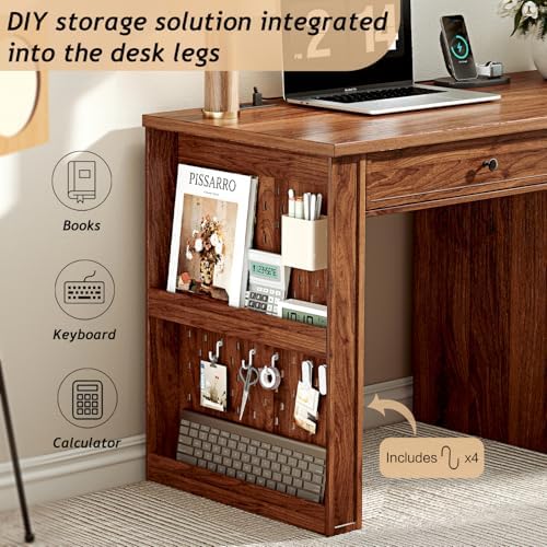 Ieejdn 47" Home Office Desks, Executive Desk, Farmhouse Computer Desk with Drawers and Charging Station, File Drawer, Storage Cabinet, Rustic Computer Writing Desk,Antique Tan - Image 4