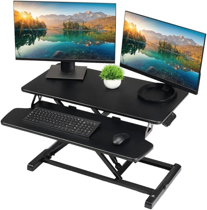TechOrbits OF-S06-2 Desk Converter-37-inch Height Adjustable, MDF Wood, Sit-to-Stand Rise-X Pro Black, 36" by TechOrbits