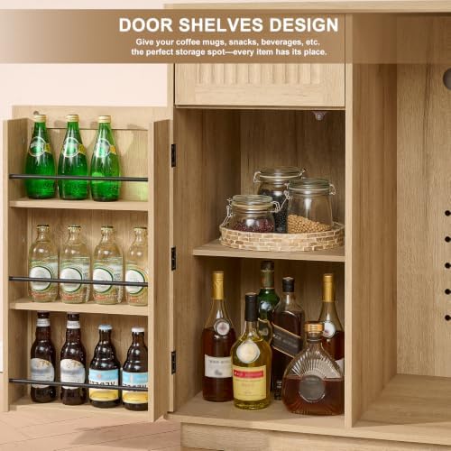 Okvnbjk Mini Fridge Cabinet with Storage & Power Outlet, Oak - Image 4