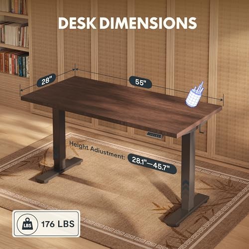 FLEXISPOT 55" x 28" Solid Bamboo Standing Desk, Walnut & Black Frame - Image 2