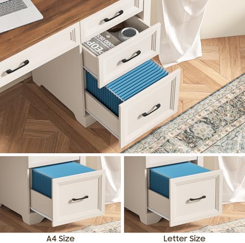 Vabches Farmhouse Executive Desk with 4 Drawers and Storage Cabinet, Rustic Large Home Writing Desk with Hutch, Workstation for Bedroom, White - Image 4