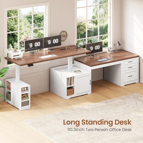 SEDETA Farmhouse L Shaped Standing Desk with Storage for Home Office, White - Image 4