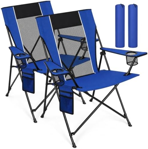 Romswi Oversized Portable Folding Camping Chair for Adults, Heavy Duty Outdoor Sports Chair with Dual Cup Holders, Side Pocket and Carry Bag, for Lawn, Beach, Fishing, Picnic and Tailgating,Blue by Romswi