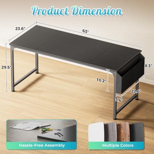 PRAISUN 63'' Computer Desk with Fabric Storage Bag - Image 3