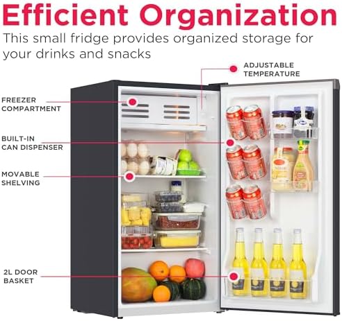 Frigidaire Mini Refrigerator, Compact Freezer Compartment, Adjustable Thermostat Control, Reversible Door, Contemporary Series, 3.2 cu ft, Black - Image 5