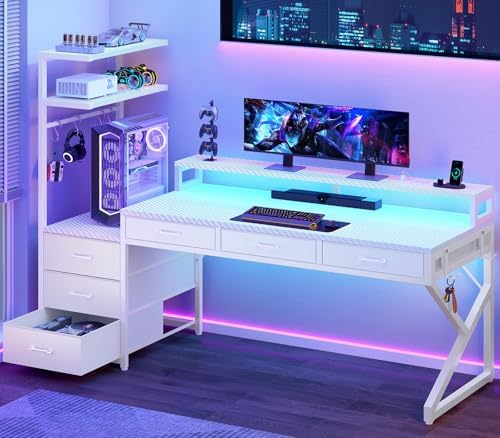 SEDETA 55" Gaming Desk with 6 Drawers and Hutch, Reversible, LED Lights by SEDETA