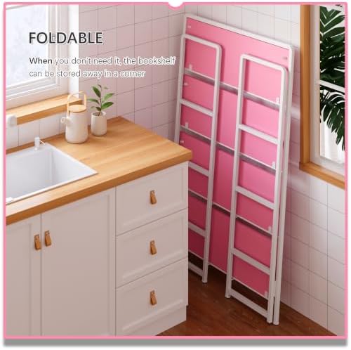 4NM No Assembly Extra Wide 4 Tier Folding Bookshelf Storage Shelves Vintage Bookcase Standing Racks Study Organizer Home Office - Image 4