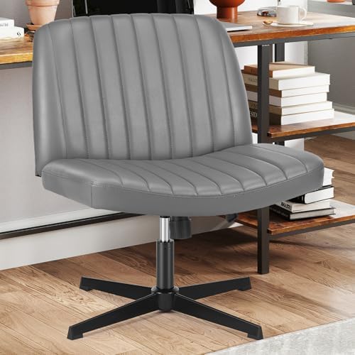 Sweetcrispy Criss Cross Office Chair, Vanity Chair No Wheels, Faux Leather by Sweetcrispy