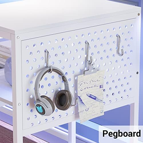 SEDETA L Shaped Gaming Desk, Reversible Computer Desk, Gaming Desk with Power Outlets & LED Strip, Monitor Shelf, Keyboard Tray, Pegboard and Storage Shelves for Home Office, White - Image 5