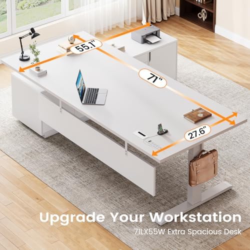 SEDETA 71" Executive Large L Shaped Electric Standing Desk, White - Image 5