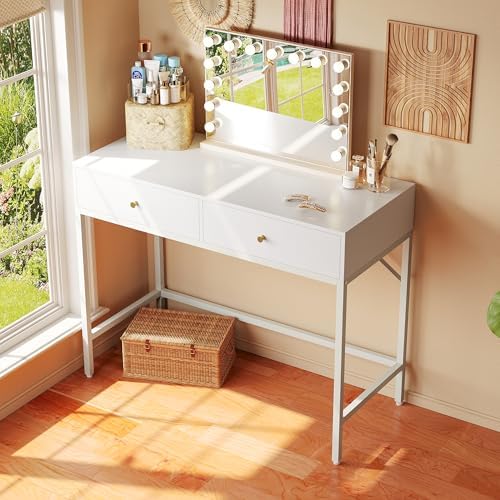 SUPERJARE White Vanity Desk with Drawers, 31.5 inch Computer Desk - Image 2