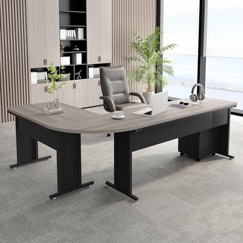 Tribesigns 83" L-Shaped Executive Desk, Large Office Desk with Drawes, Industrial Corner Computer Table with File Cabinet, Business Workstation for Home Office (Gray, 83") by Tribesigns