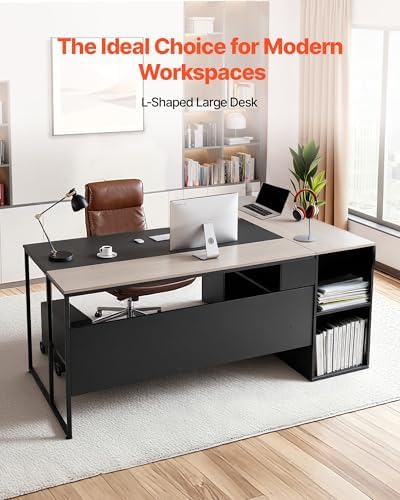 VEVOR 71" L-Shaped Executive Desk, Large Computer Desk with Drawers, File Storage Cabinet, CPU Stand, 350 LBS Load Capacity Corner Table, Easy Assembly, for Work Study - Image 3