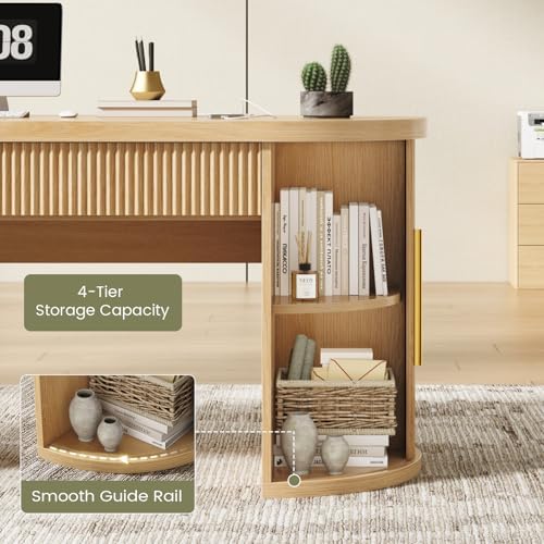 SEDETA 58.3" x 21.7" Fluted Office Executive Desk with 2 Drawers Storage - Image 5