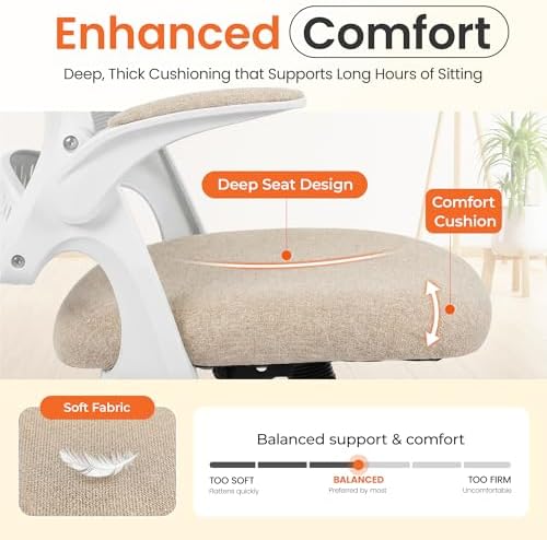 NEO CHAIR Office Computer Chair Ergonomic Mesh Back Flip-Up Arms, Beige - Image 5