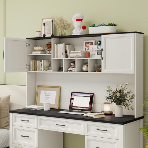 Vabches Farmhouse Executive Desk with 7 Drawers and Storage Cabinet, Rustic Large Home Writing Desk with Hutch, Workstation for Bedroom, Black - Image 7