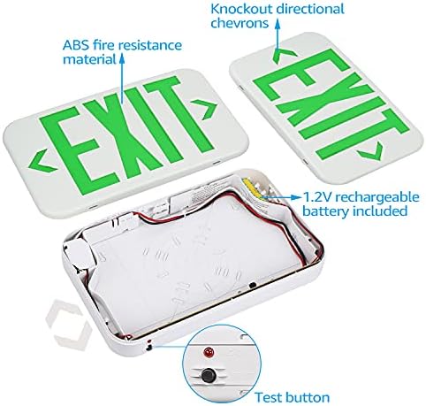 TORCHSTAR 4-Pack Green Letter LED Exit Sign with Battery Backup, White - Image 5