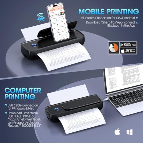 Portable Thermal Printer, Wireless & Bluetooth Mini Inkless Printer for Travel, Office, Home, Supports 8.5x11inch, Compatible with iPhone, Android, Laptop| Light Black - Image 2