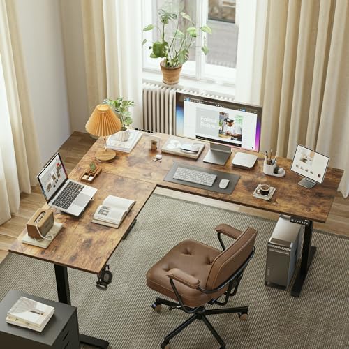 Agilestic 63 x 55 Inch L Shaped Electric Standing Desk, Rustic Brown - Image 4