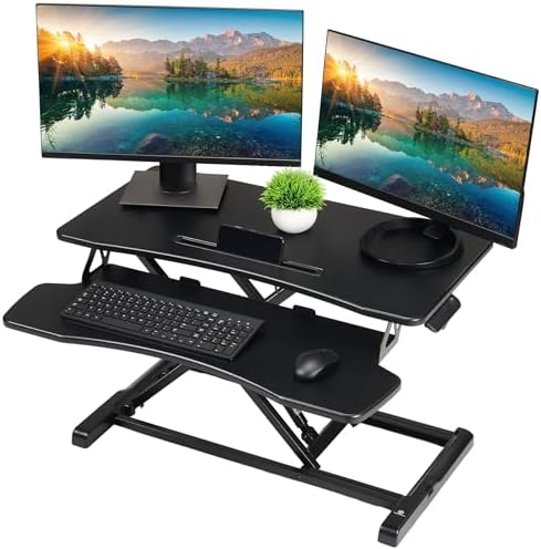 TechOrbits Standing Desk Converter-32-inch Height Adjustable, MDF Wood, Sit Riser-Black, 32" by TechOrbits