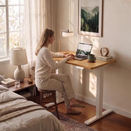 HUANUO 48x24 Inch Electric Standing Desk, Adjustable, Light Vintage Brown - Image 2