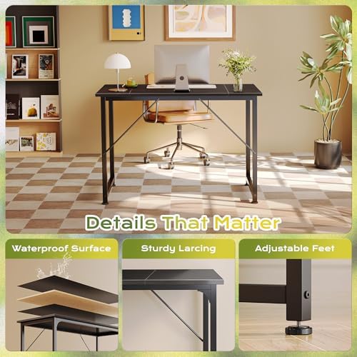PRAISUN 40 Inch Computer Desk, Office Desk, Spacious Desktop, Black - Image 6