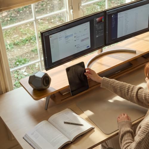 Fenge Dual Monitor Stand Riser, Wooden Desk Shelf with 2-Tier Storage - Image 6