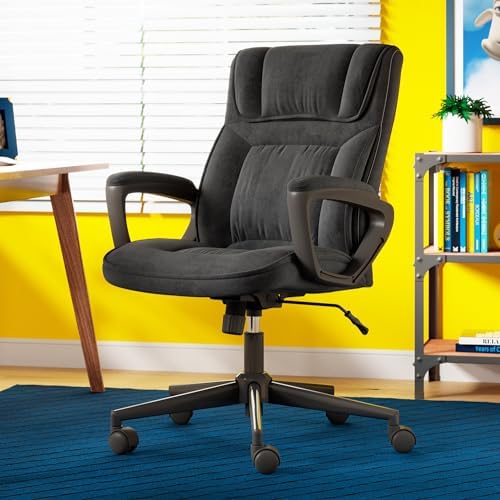 Serta Executive Office Chair Lumbar Support, Padded Arms Microfiber Chair - Image 2