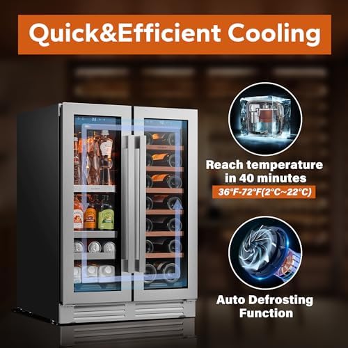 Ca'Lefort 24 Inch Wine & Beverage Refrigerator, French Door Wine Cooler - Image 5