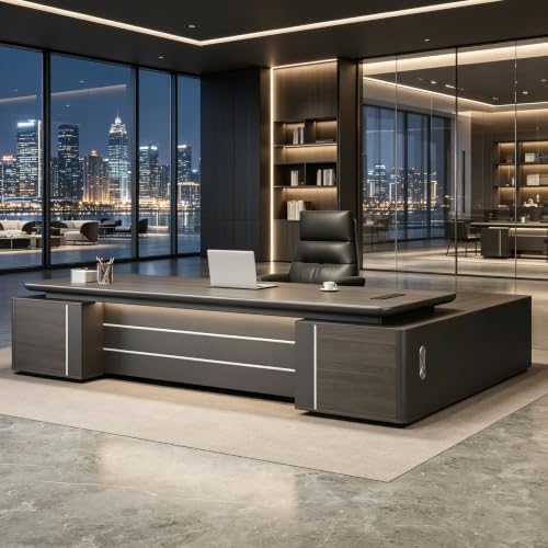 L Shaped Executive Desk with Drawers & Storage, Modern Wood Executive Office Desk Computer Table for Home Office Furniture Setup, Management Workstation for Workplace or Office(A-Left, L3.2M/126IN) by Unknown