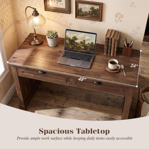 Tangkula 48” Computer Desk with 2 Drawers, Farmhouse Executive Desk - Image 5