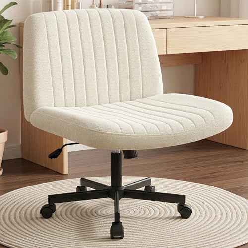 Orange Factory Criss Cross Chair, Wide Fabric Vanity Desk Seat, Beige Wheel by OrangeFactory