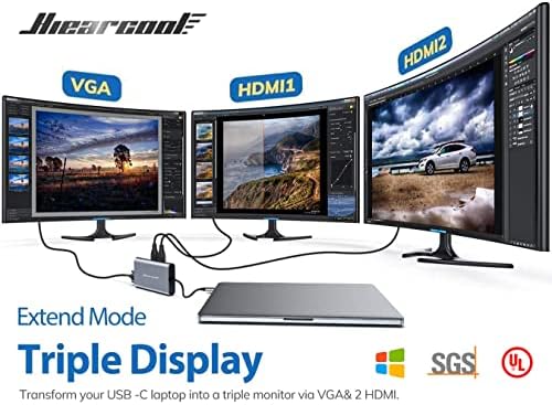 Hiearcool USB C Docking Station, 11-in-1 Dock, HDMI, VGA, Ethernet, Grey - Image 2