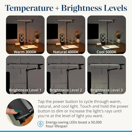UPLIFTDESK E7 LED Desk Lamp with Clamp - 3 Color Mode Architect Desk Lamp - Image 6